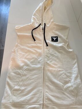 adidas Sleeveless Hooded Zip-Up Vest in Off-White with Black Drawstrings
